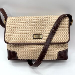 CL America Woven Croc Faux Leather Shoulder Bag Raffia‎ Oatmeal Khaki Dark Brown